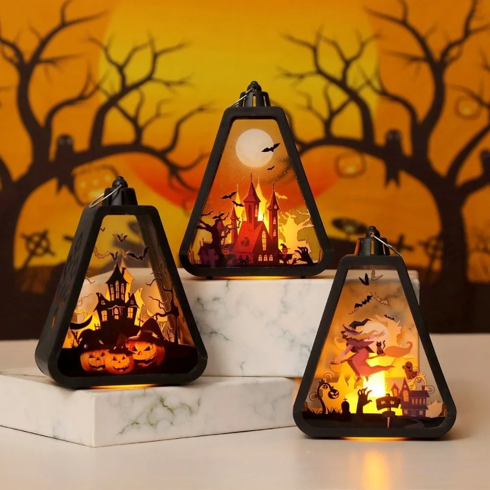 Novelty Plastic Halloween LED Lamp Battery Operated Cordless Mini Pumpkin Lanterns LED Light Halloween Night Light Porch Decor