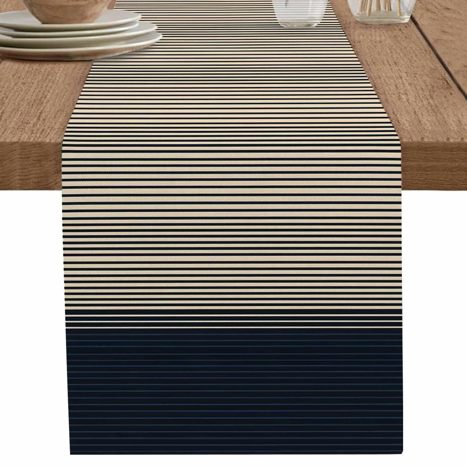 

Simple Black White Vertical Stripes Table Runner Cotton Linen Wedding Dinner Decor Table Flag Holiday Home Tea Table Decoration