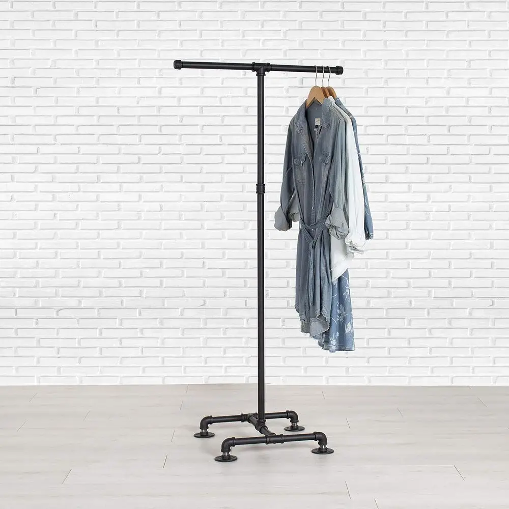 William Robert's Vintage Industrial Clothing Rack Heavy Duty Pipe 2-Way Black Powder Coated or Retail Store and Home