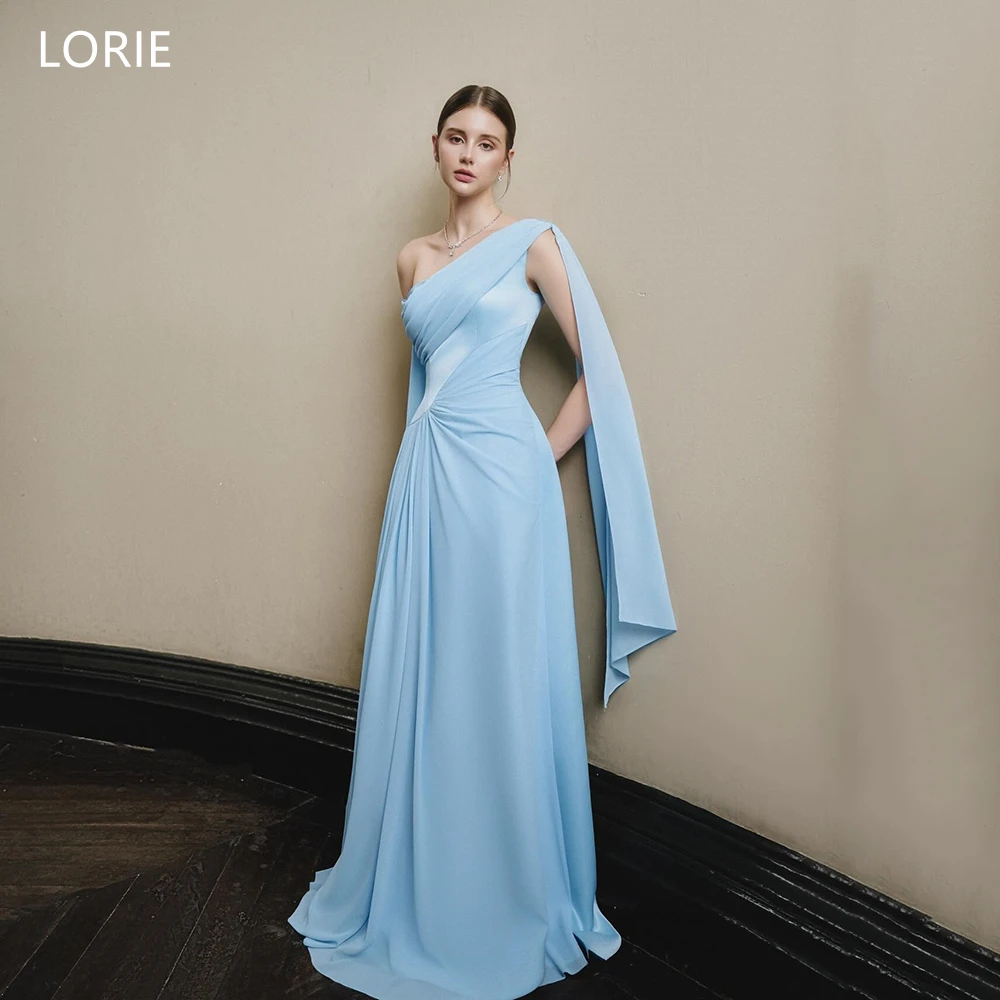 

LORIE Charming Blue Chiffon Party Dresses Pleats Sleeveless Ribbons Evening Prom Dress Draped A-Line Prom Gowns Customized