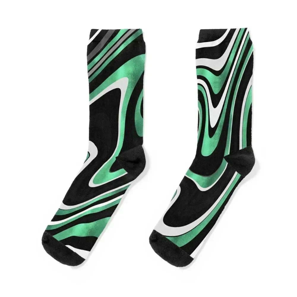 

Green Gray Abstract Swirl Retro Black Pattern Socks aesthetic Lots Socks Man Women's