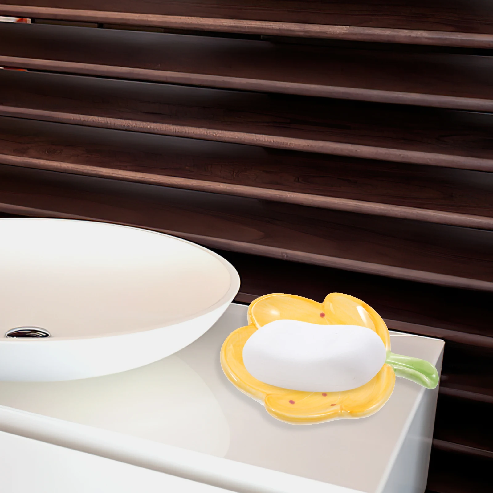 

Ceramic Soap Dish Flower Shaped Drain Tray for Bathroom Kitchen Sink Decorative Holder Bar Soap Storage Utility