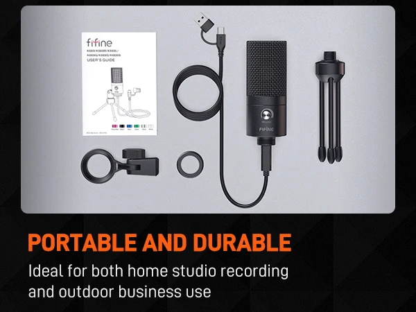 FIFINE Metal USB Condenser Microphone with Gain Knob,Newly Upgraded Detachable Dual-Joint Recording Mic for Laptop/PC-K669