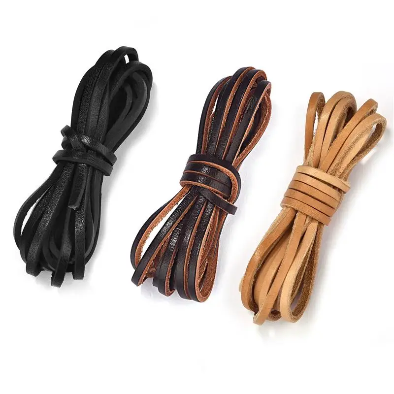 2 Meters Retro Genuine Leather Cord 3/4/5mm Flat Strand Cow Leather Rope 3 Colors Fit Necklace Bracelets DIY Jewelry Accessories