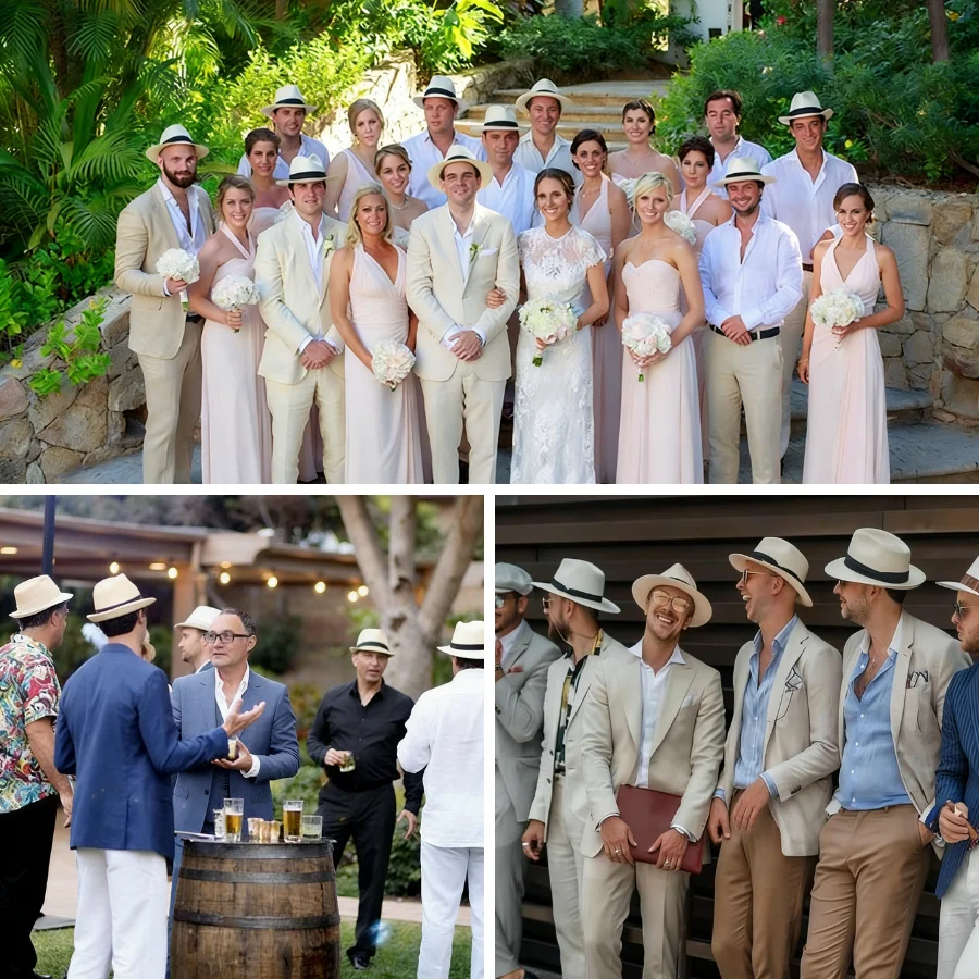 6-48PACK Wedding Straw Fedora Hats for Men Short Brim Panama Hat for Birthday Party Wedding Celebration 58cm view 4