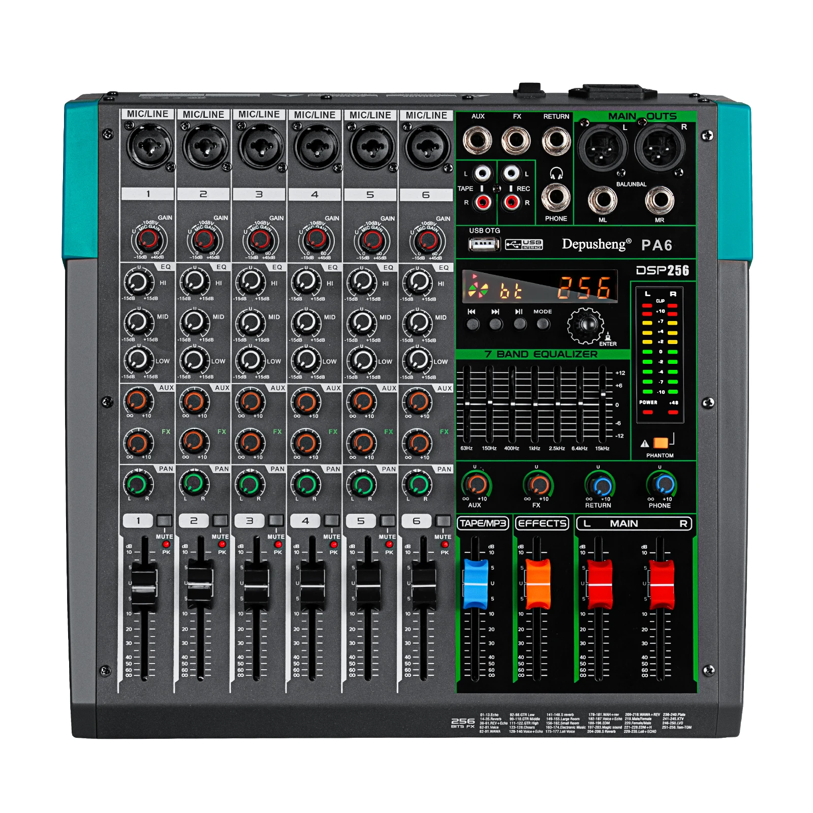 6/8/12/16 Kanaals Professionele 256 DSP Audio Mixer DJ Controller Reverb Opname Mengen Voor Opname Stage Performance