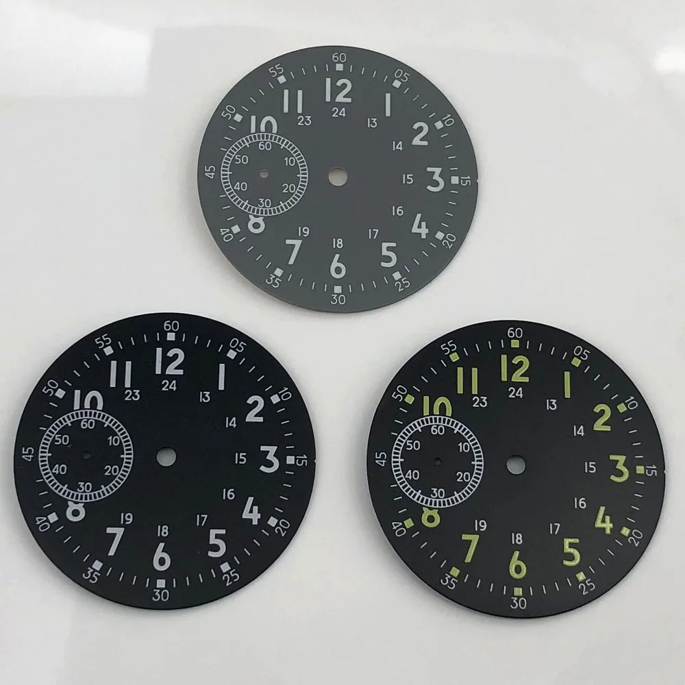 Tarcza Timeaxis 38.9mm Sterylna Luminescencyjna Pasuje do Mechanizmów ETA6497 ST3600 Części do Zegarków Czarno-Szara