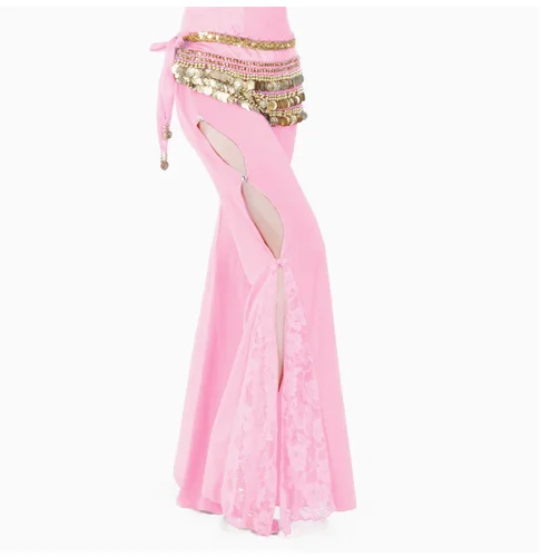 Imagen 2 del producto 1 unid/lote de pantalones de danza del vientre para mujer, pantalones de encaje con abertura lateral, pantalones de danza para actuación, envío gratis