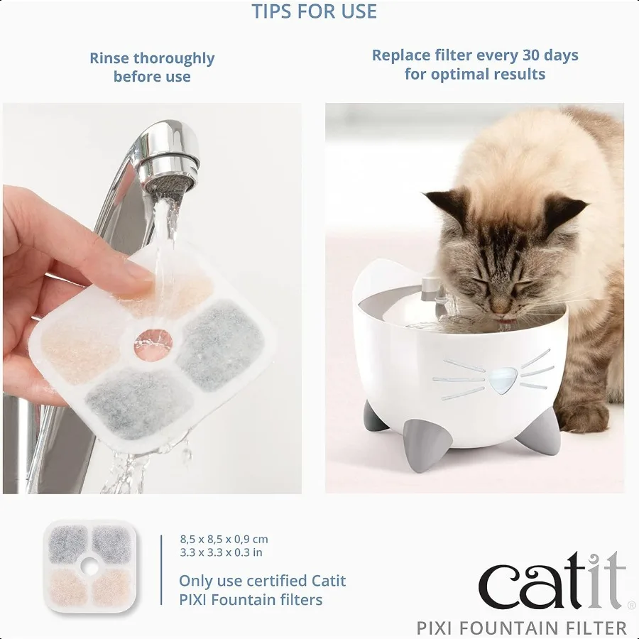 نافورة مشروبات Catit PIXI، فلتر أصلي بديل رسمي، فلتر مياه ثلاثي الحركة، 6 عبوات باللون الأبيض
