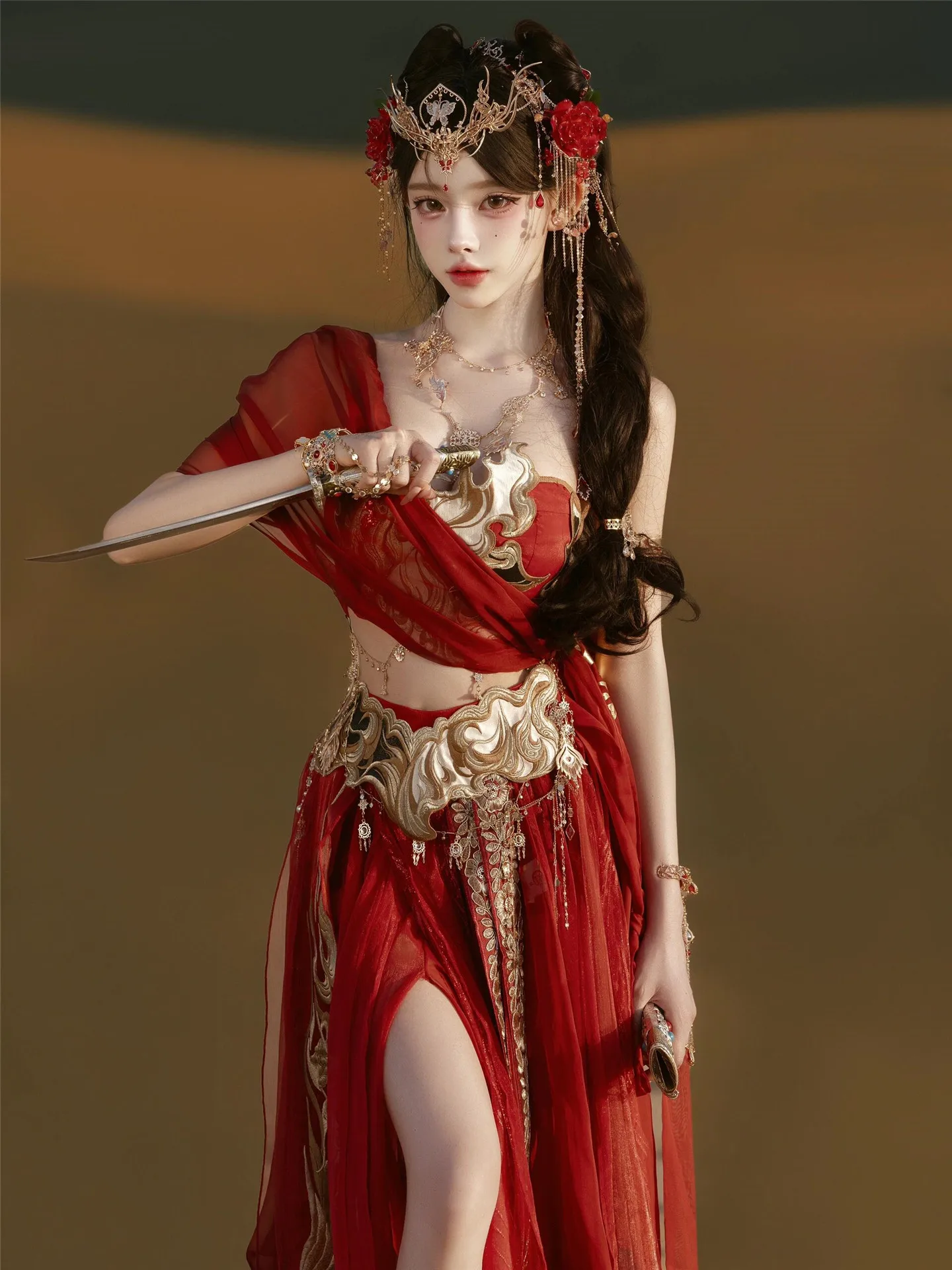 

Red Dance Costume Women's Ancient Sle Ethnic Princ Photoaphy Clothing Stage Performance Traditional Chinese Costume