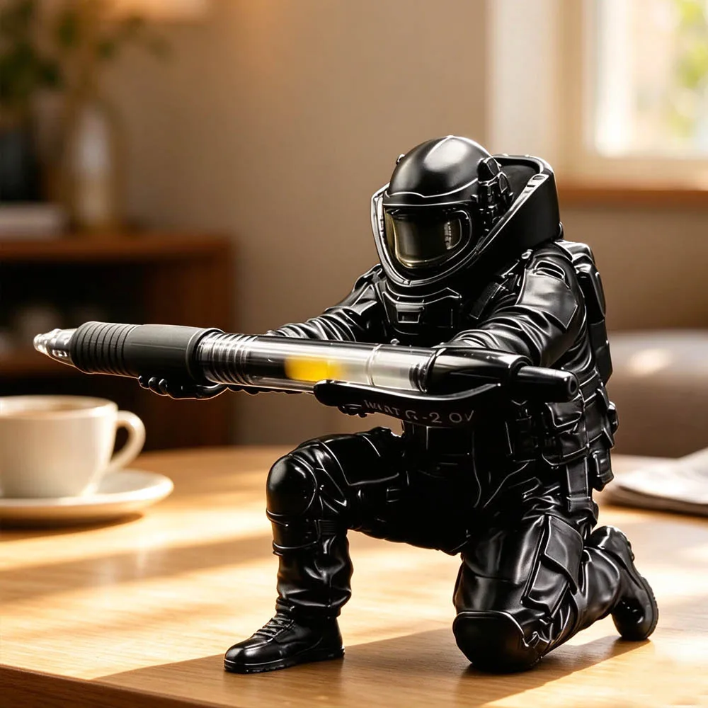 Stifthalter 3D-Gedruckter Mittelalterlicher Ritter Schwarz-Silber Krieger-Statue Schreibtisch-Organizer Kreative Büro-Schreibtischdekoration Schreibwaren-Geschenk – Detail 8