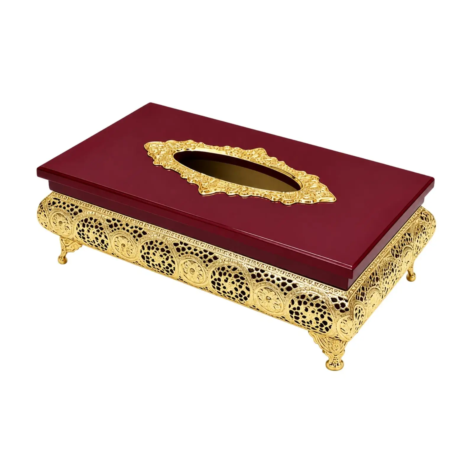 Elegant Wood Tissue Box Cover with Hinged Lid and Raised Pattern for Bathroom Countertop Napkin Storage Organizer