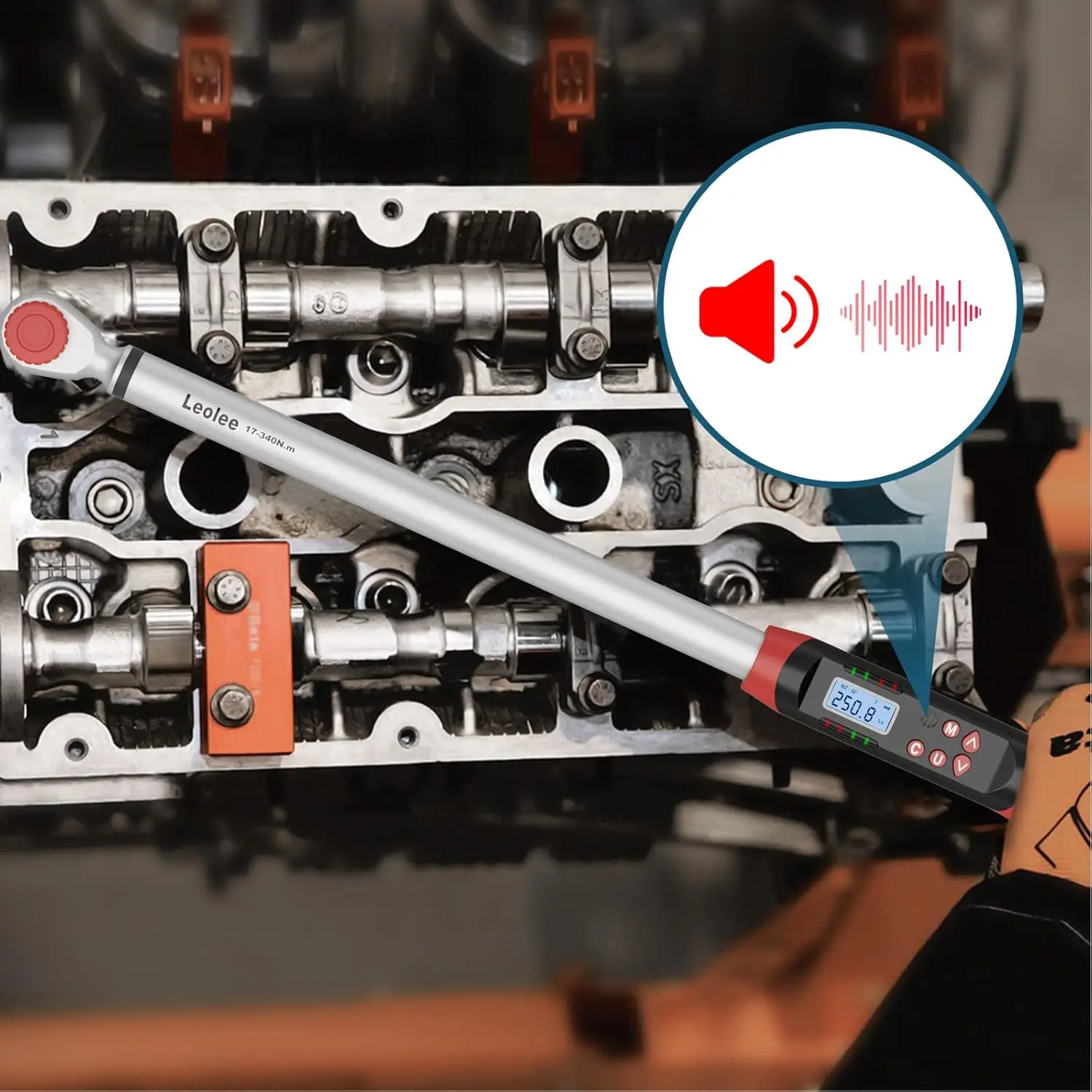مفتاح عزم دوران رقمي 1/2 بوصة بزاوية، 12.5-250.8 قدم-رطل/17-340 نيوتن متر، مفتاح عزم دوران إلكتروني مع قيمة محددة مسبقًا، بيانات #5