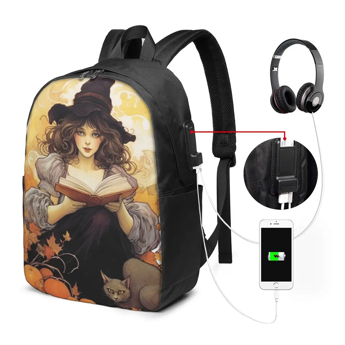 Witch Reading Books In Enchanted Forest Backpack Travel Notebook Bag Computer College Student School Bag Laptop Shoulder Bags