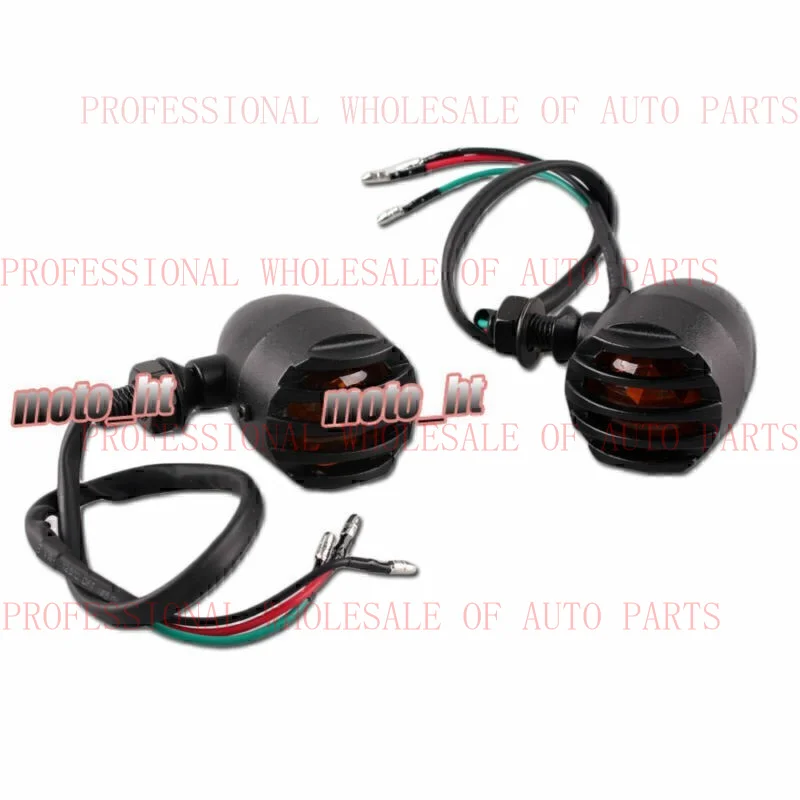 V+ V+ Grill Style Amber Bulb Turn Signal Light Lamp Black Motorcycle for Harley po