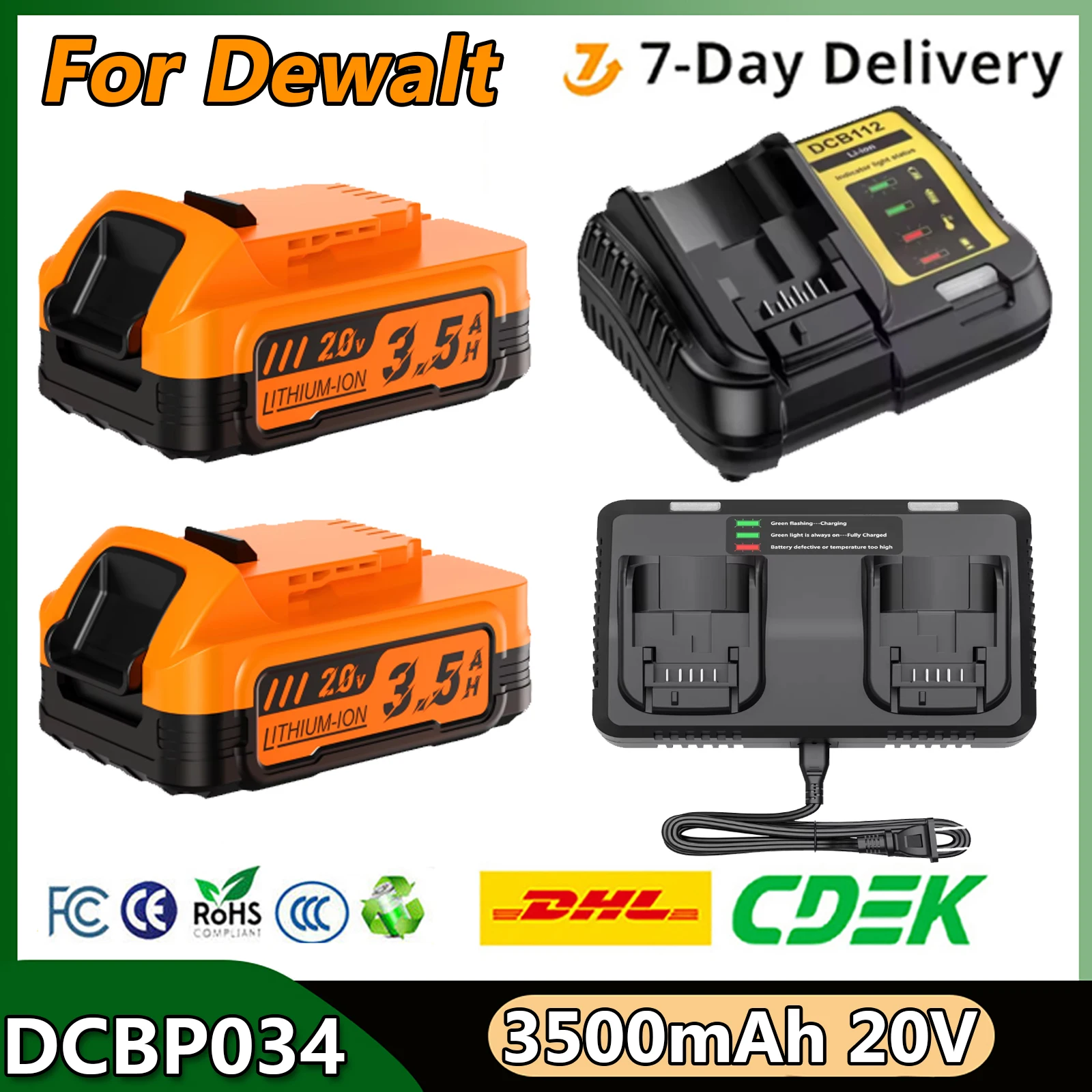 Turpow Batteria di ricambio per utensili elettrici Dewalt DCBP034 20V DCBP518 DCBP520 DCP580 DCB200, batteria ricaricabile
