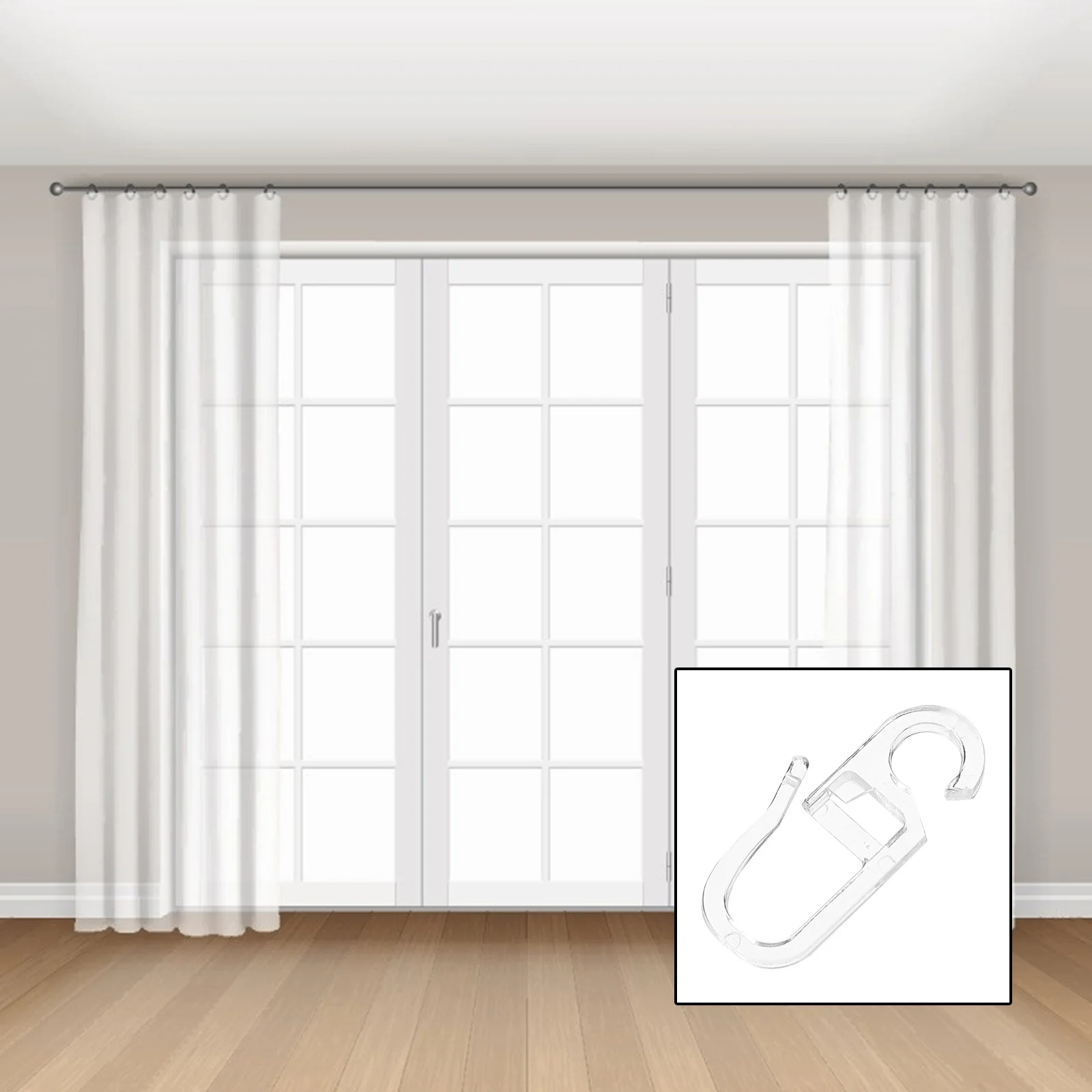 

100Pcs Curtain Hooks Plastic Tiebacks Holdbacks for Home Window Drapes Modern Style Living Room Kitchen Bedroom Bathroom Decor