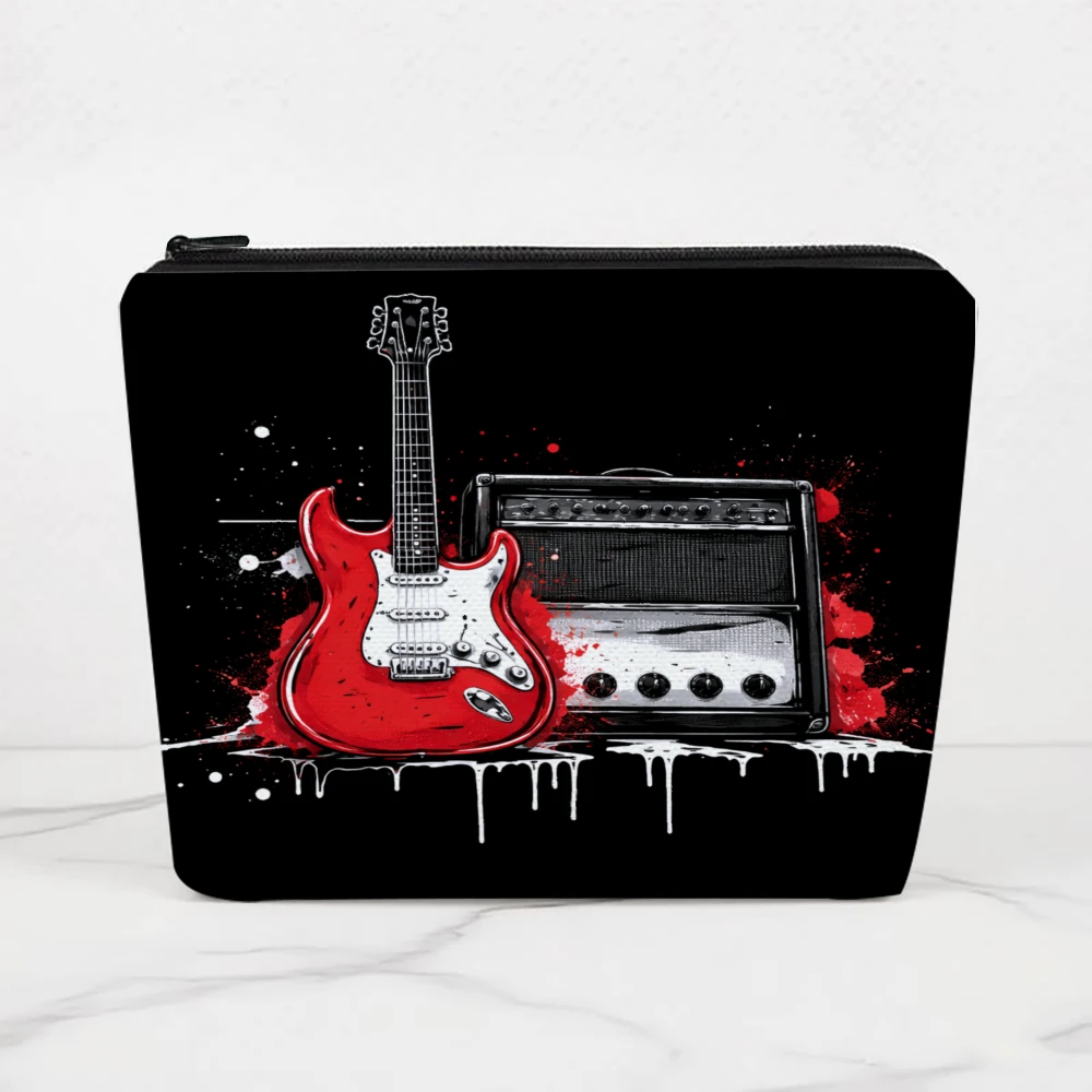 Red Guitar And Amplifier Art Makeup Bags for Girls Cosmetic Pouch Toiletry Bag Pencil Case Travel Storage