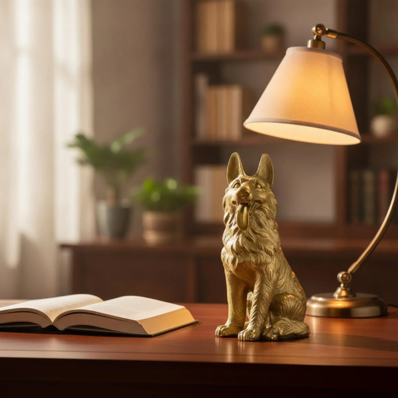 Brass Canine Figurine Figurine Brass Seated Dog Sculpture Gold-Tone Brass Wolf