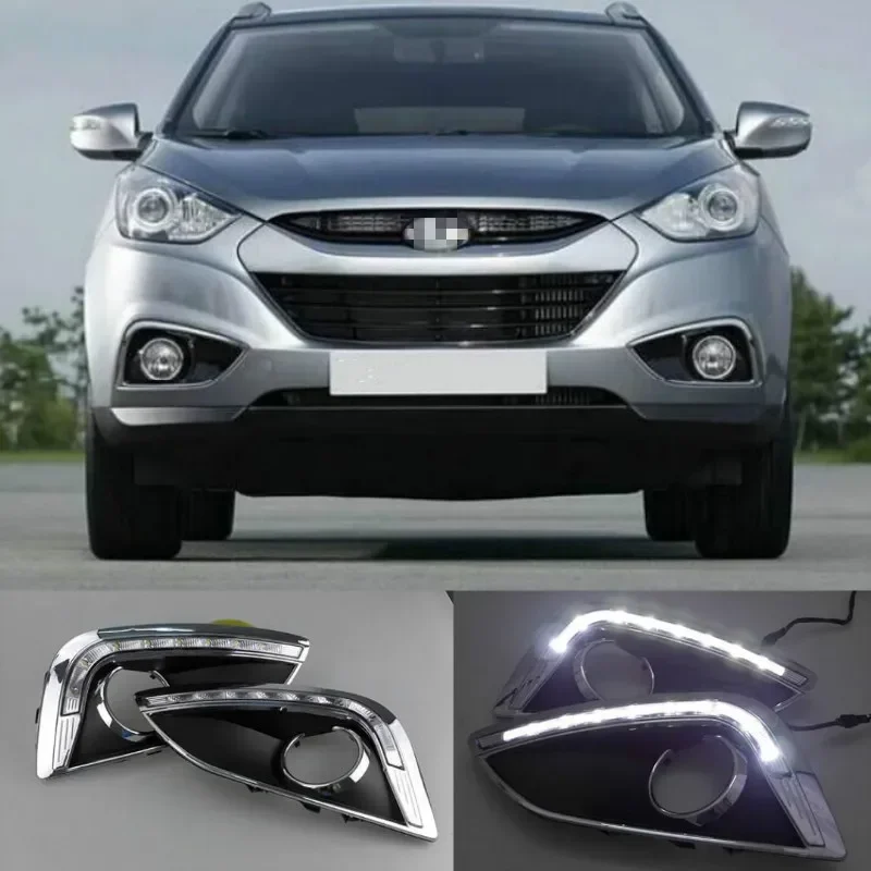 2PCS Car LED For Hyundai IX35 2010 2011 2012 2013 fog lamp cover DRL Daytime Running Lights headlight 12V Daylight