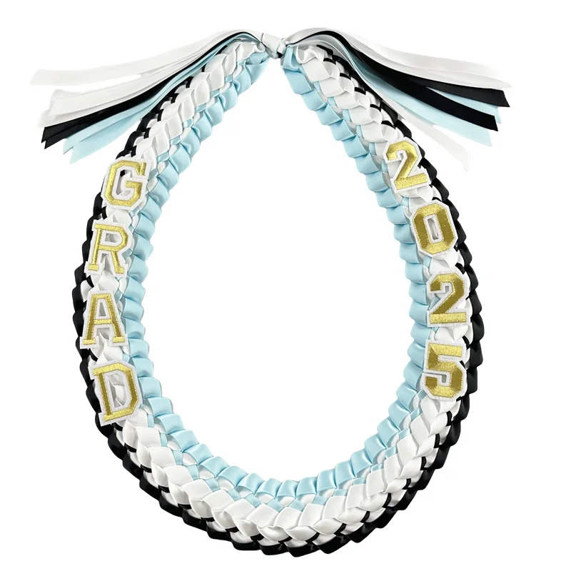 High quality national flag series shawl wreath hand woven eight strand multi-color ribbon national flag graduation lei