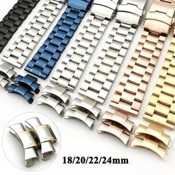 Stainless Steel Curved End Metal Strap 18mm 20mm 22mm 24mm for Seiko SKX007 for Rolex Luxury Bracelet Watch Band Accessories