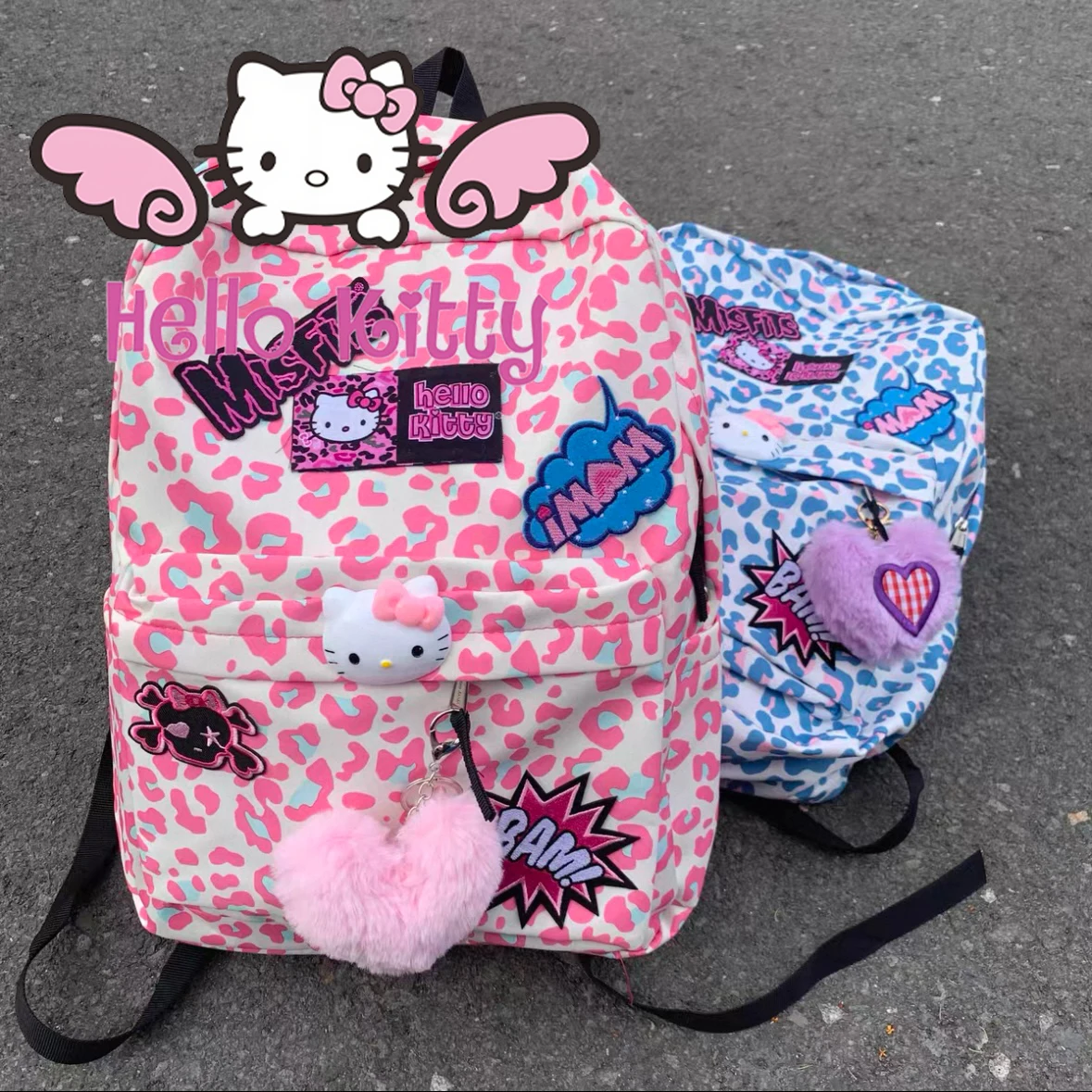 

Рюкзак My Kitty Hello Kitty с леопардовым принтом MINISO, сумка Hello Kitty, милый мультяшный рюкзак большой емкости, крутой студенческий рюкзак, подарки
