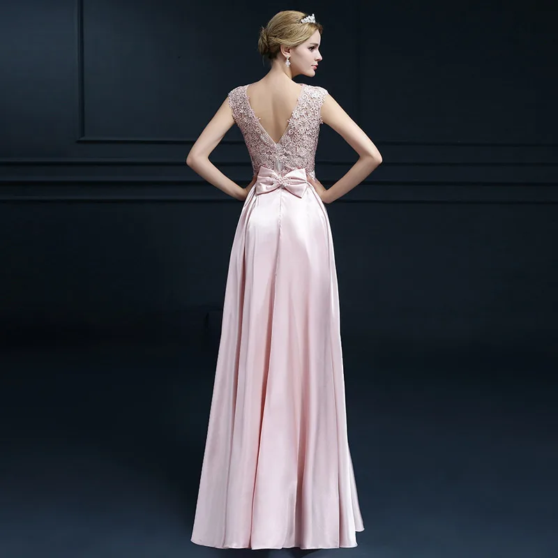 Satin O Neck Evening Dresses A Line Lace Elegant Floor-length Sexy Plus Size Formal Party Gowns Robe De Soire