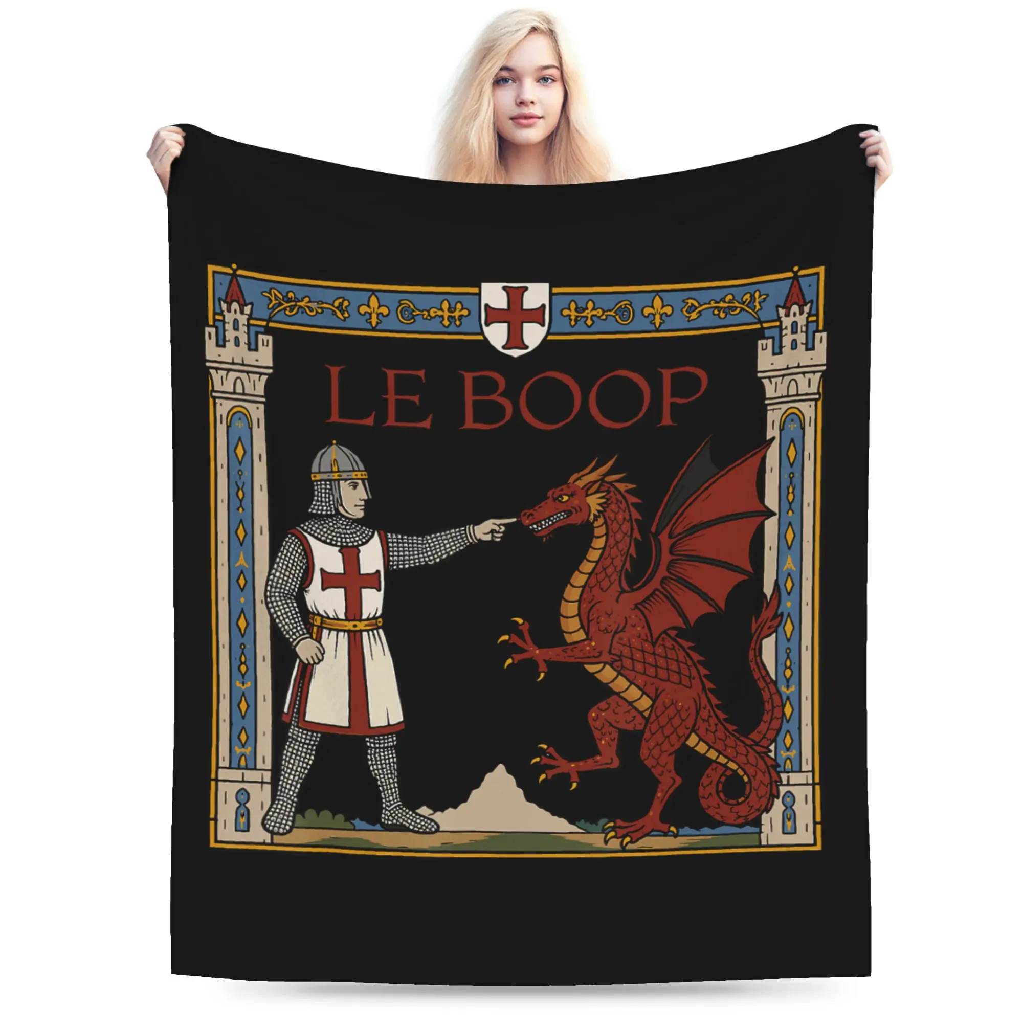 Le Boop Medieval Knight Dragon Blanket Fleece Winter  Multifunction Ultra-Soft Throw Blanket for Home Car Rug Piece