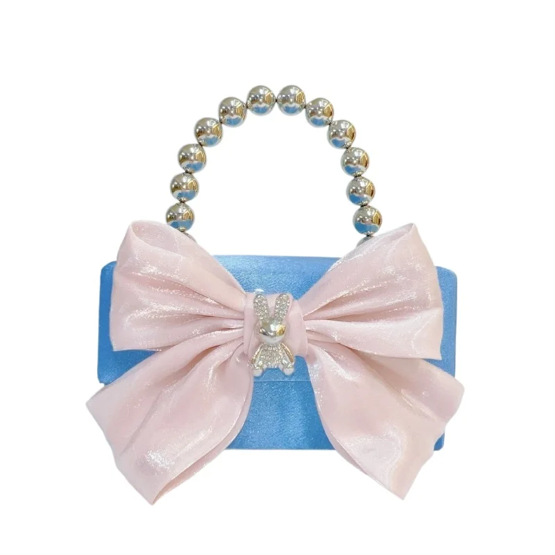

Satin Elegant Bridal Bow Design Small Flap Handbag Evening Bag Dress Handheld Wedding Clutches Purse Single-shoulder Bag