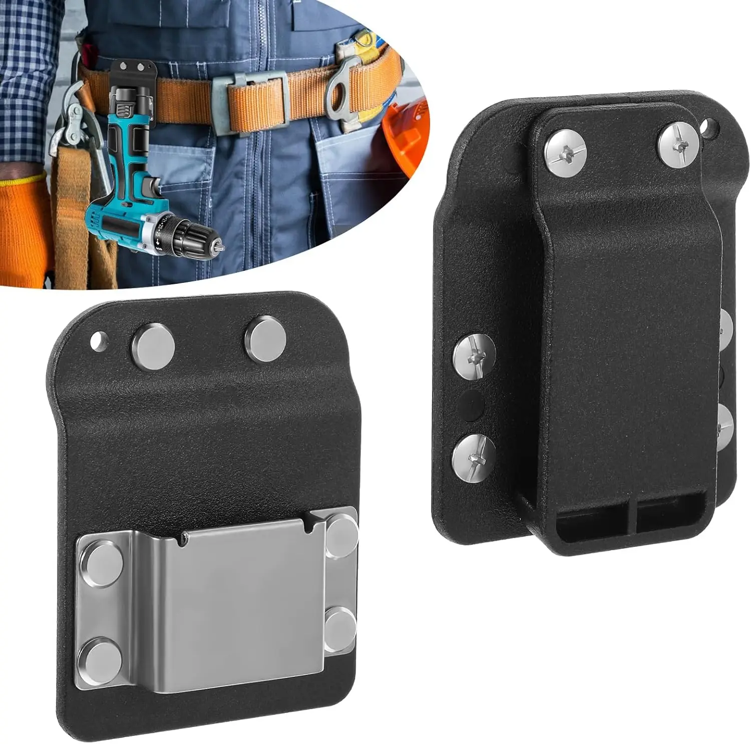 

Low-Profile Tape Measure Electric Wrench Drill Holder for 2" Tool Belt Universal Tape Clip Catcher for Construction Work