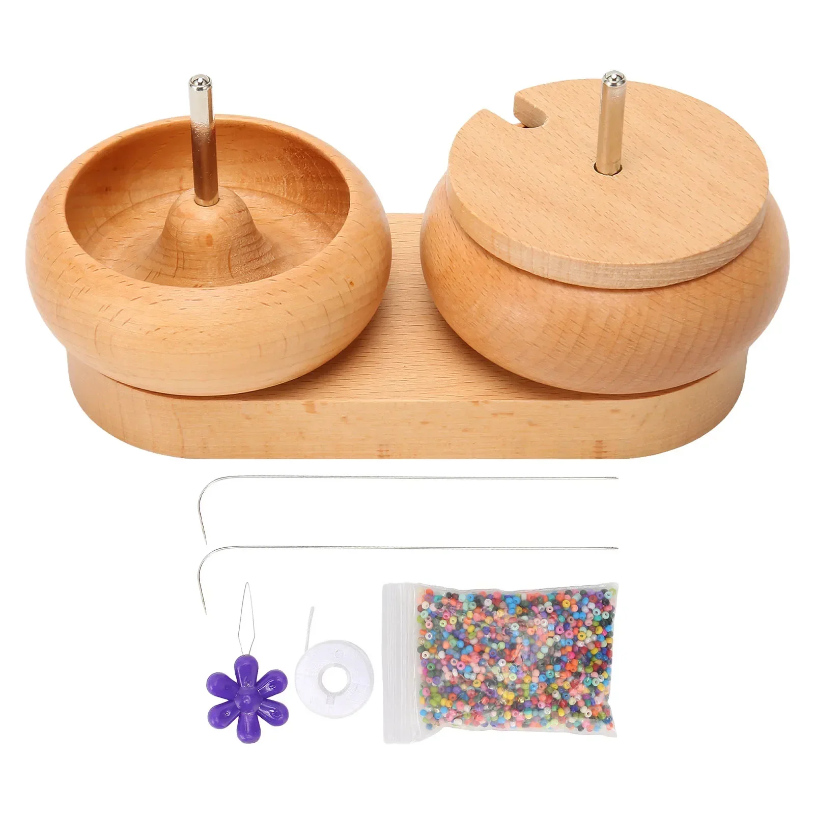 Bead Spinner Bowl Polished Wood Cover Metal Shaft Stable Oval Base Bead Maker For Jewelry Making DIY Stringing Bead Loader