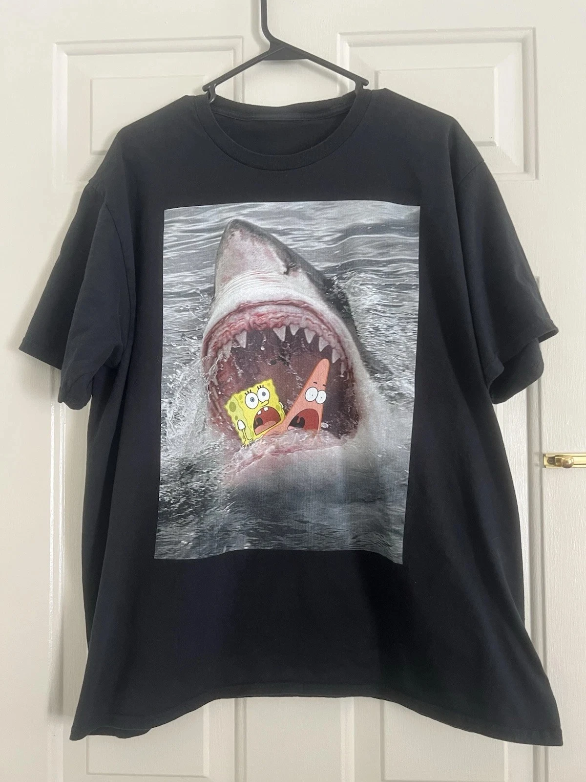 

Футболка Nickelodeon Spongebob & Patrick Great White Shark Attack, хлопковая летняя мужская и женская футболка в стиле Харадзюку, свободные Y2K
