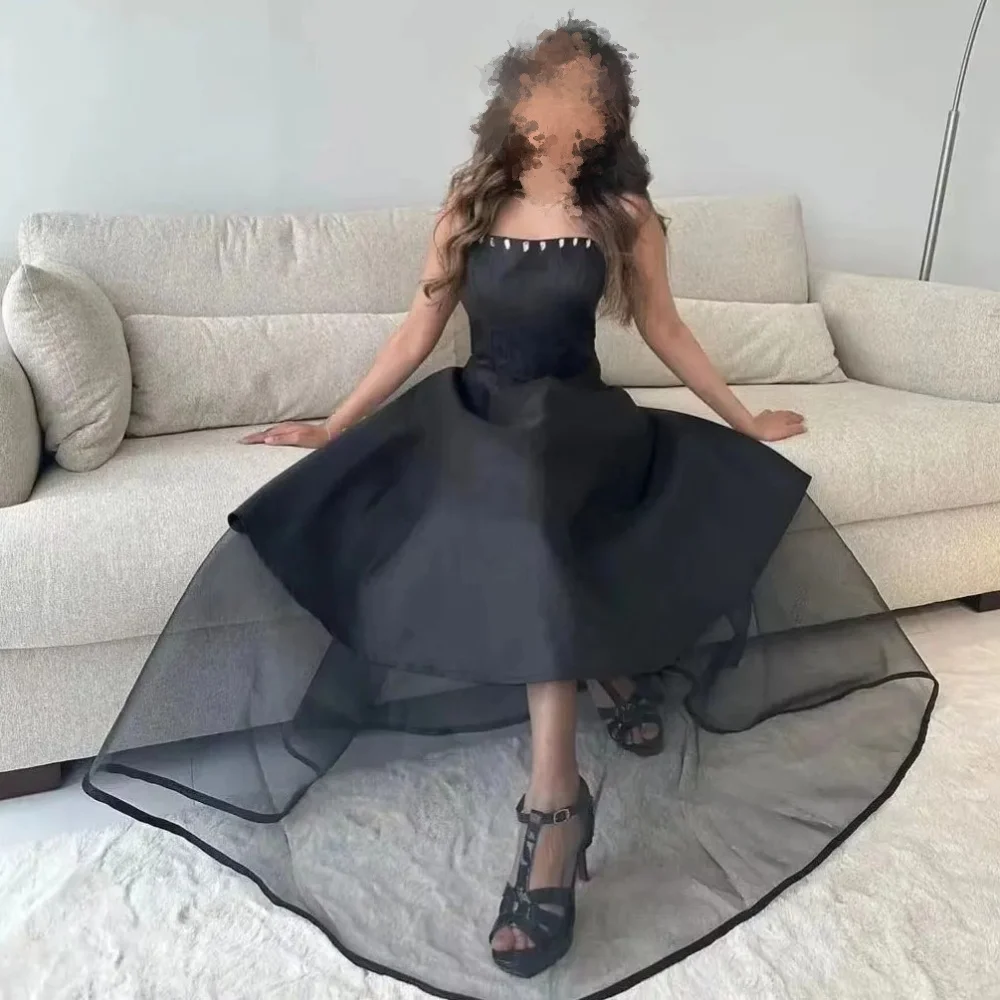 

Elegant Prom Dresses Customized A Line Strapless Party Gowns Crystal Floor Length Evening Dress New Vestidos