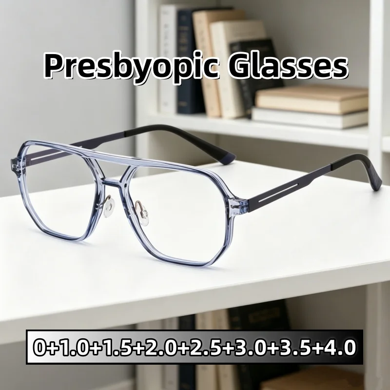 

New Stylish Vintage Large Frame Reading Glasses Outdoor High Quality Square Frame Anti Blue Light Presbyopia Eyeglasses Unisex