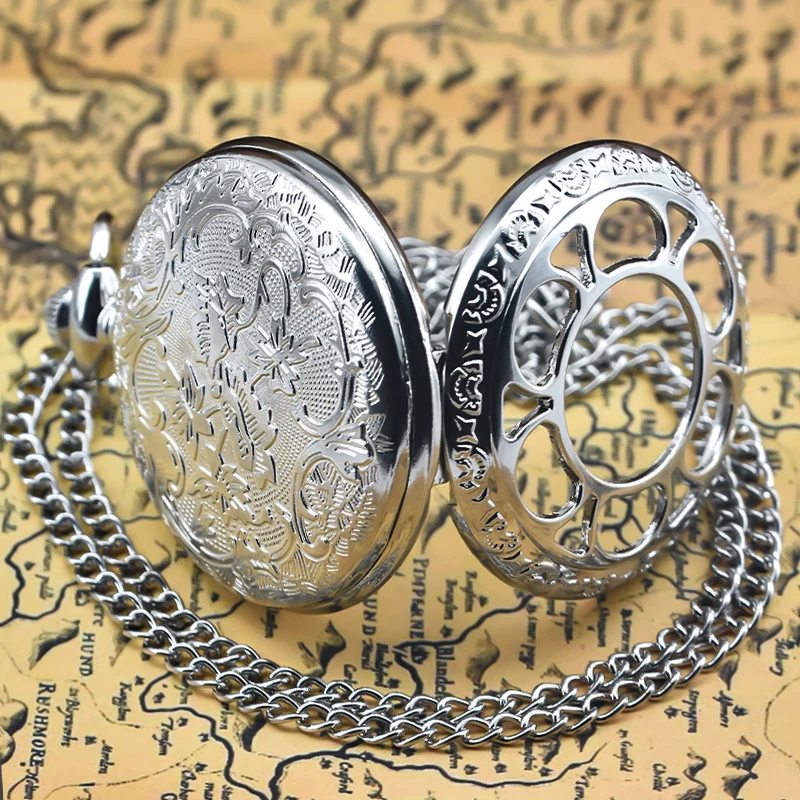 Retro-Charme, neutrale Mode, hohle Blume, römische Ziffern, Quarz, Steampunk-Taschenuhr, Halskette für Herren und Damen, Anhänger, Geschenk – Detail 5
