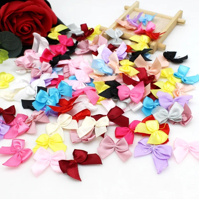 50/100pcs Mix noeud ruban Satin Ribbon Bows 25mm Hand Bow-knot Tie Small Bows for Crafts Christmas Party Decor Accessories