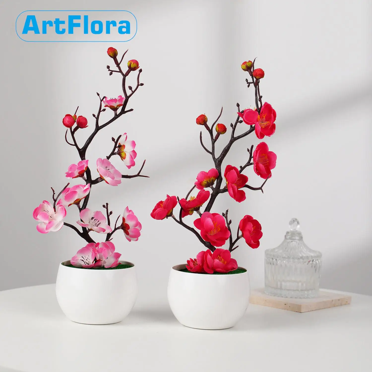 30cm Artificial flower cherry spring plum blossom peach potting silk flower tree flower bud for wedding party decorationn