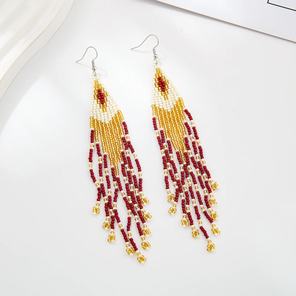 Rice bead earrings  Hand woven  Beading  Simplicity  fashion  speckle  Versatile  Bohemia  geometry  ma\'am  Fringed earrings