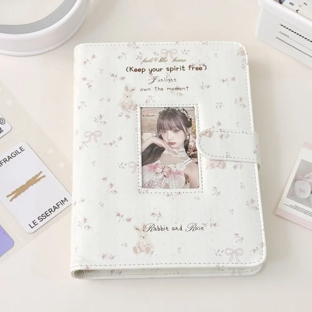 1pc PU Photo Card Binder A5 Pink Floral Patterns 3-inch Photocard Holder Loose-leaf Photo Album for Polarized & Idol Cards