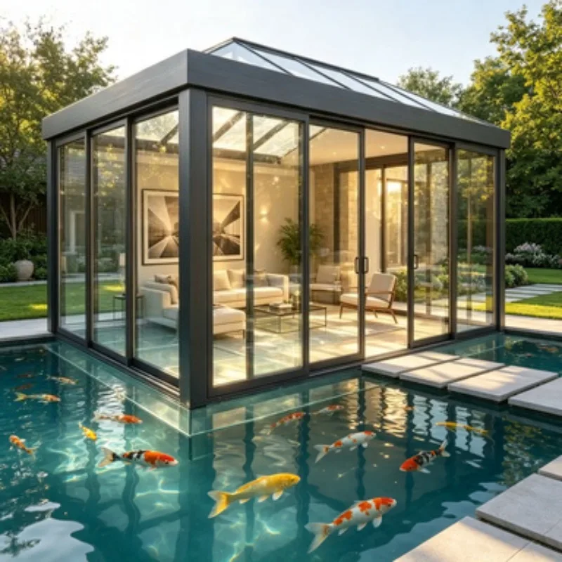 Retractable Aluminum Sunroom Glass House Movable Conservatory Double Tempered Glass Waterproof for Outdoor Courtyard Patio