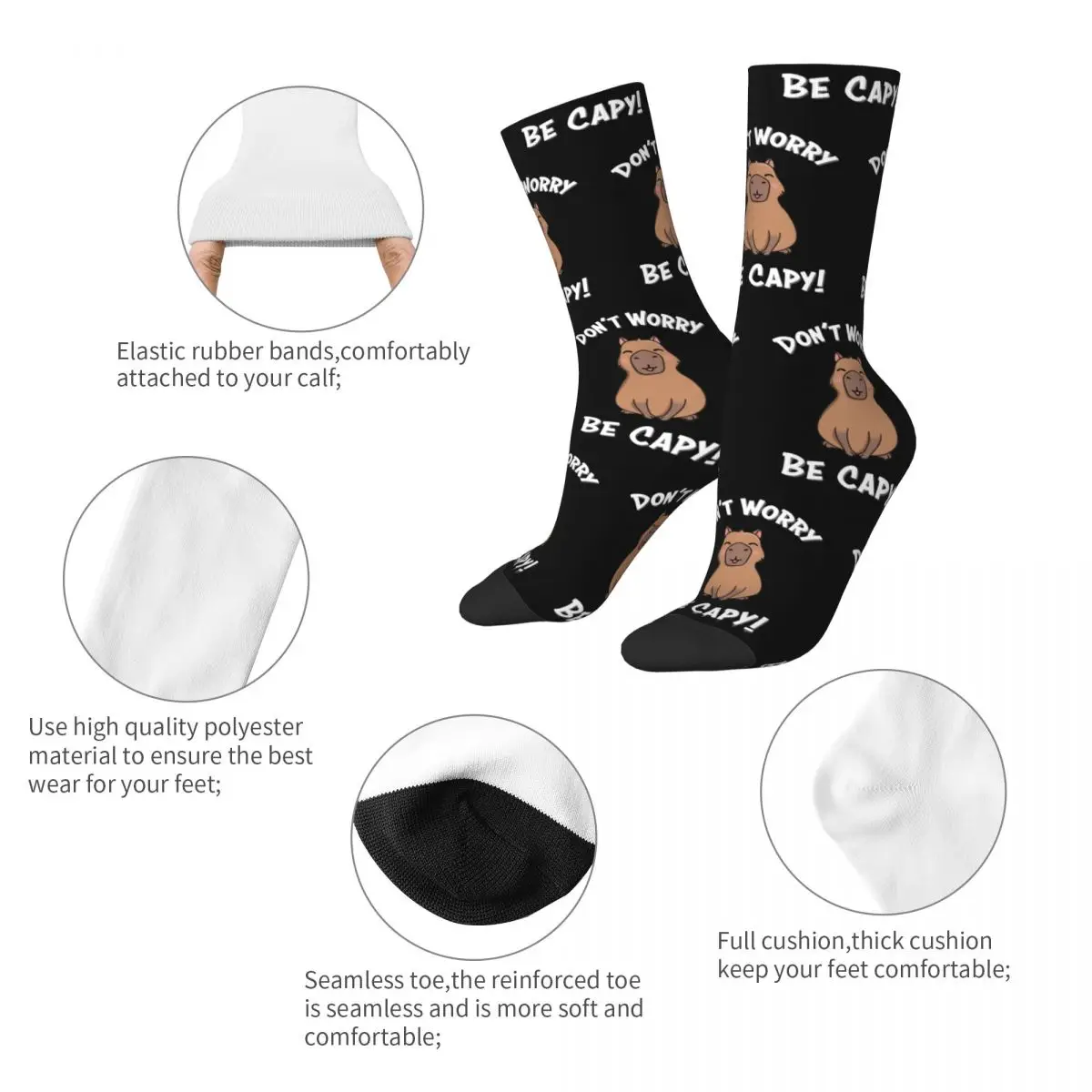 Fashion Men's Socks Cute Capybara Sock Polyester Don't Worry Be Capy Skateboard Women Stockings Spring Summer Autumn Winter