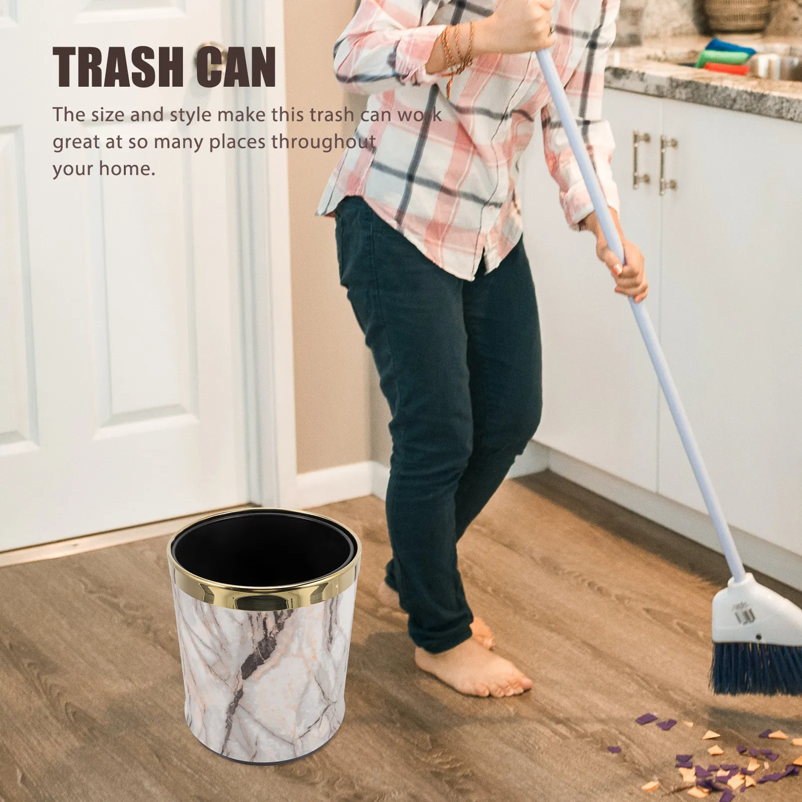 

Marble Trash Can Plastic Large Capacity Reusable Garbage Container for Kitchen Bathroom Office Living Room Waste Bin