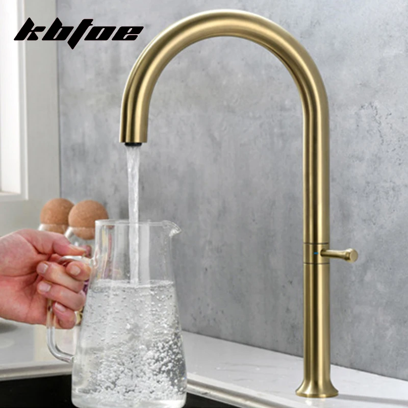

Kitchen Faucet 360 Rotation Hot Cold Water Sink Mixer Taps Single Hole Deck Mounted Stainless Steel Crane Brushed Nickel/Gold