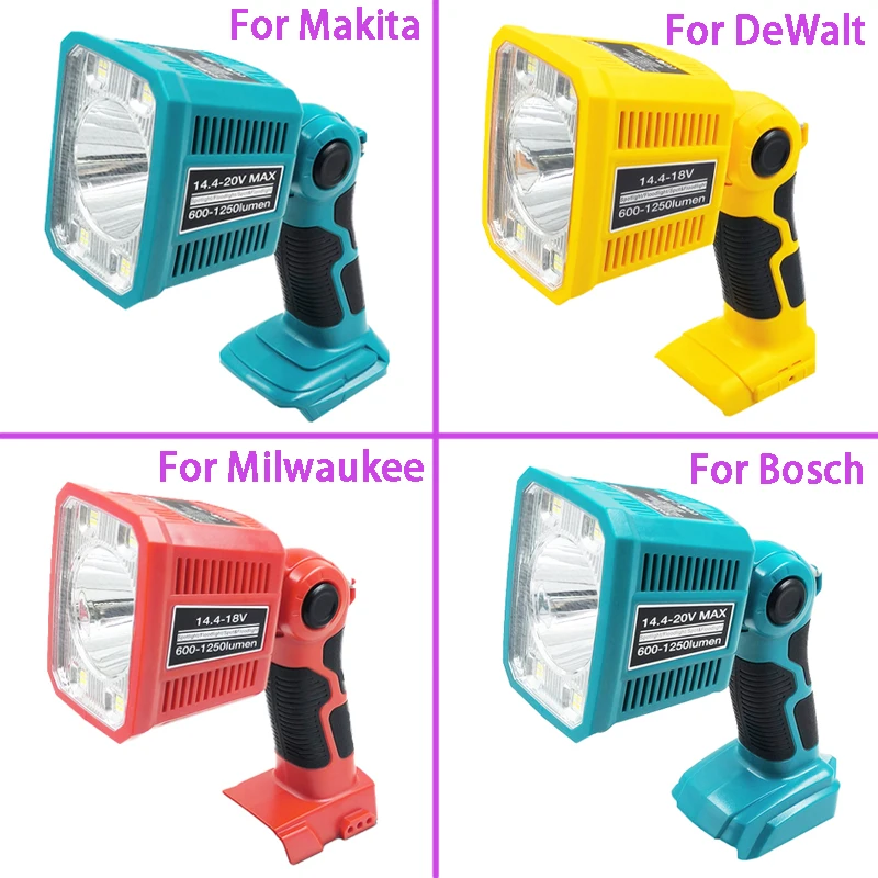 Spotlight LED Warning Light Work Lamp Flashlight Torch Hand Lantern For Makita For Dewalt For Bosch For Milwaukee Li-ion Battery