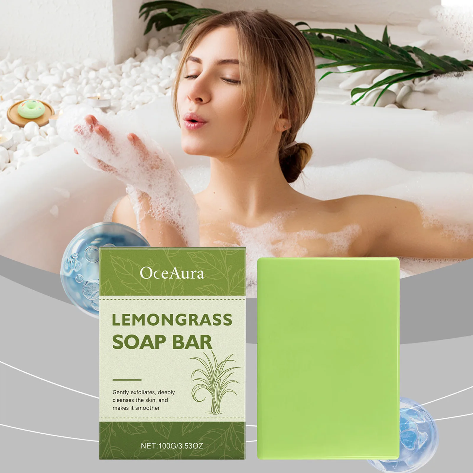 

Refreshing Lemongrass Aromas Therapy Bath Soaps For Stress Relief Gentle Formulas, Suitable For Sensitive Skin. For Home Travel