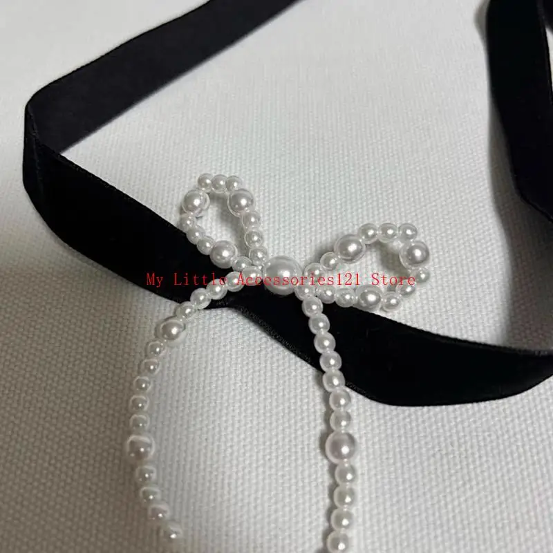 

Белый жемчуг с бантом, готическое бархатное ожерелье с веревочным воротником, винтажное темпераментное колье в стиле панк, на