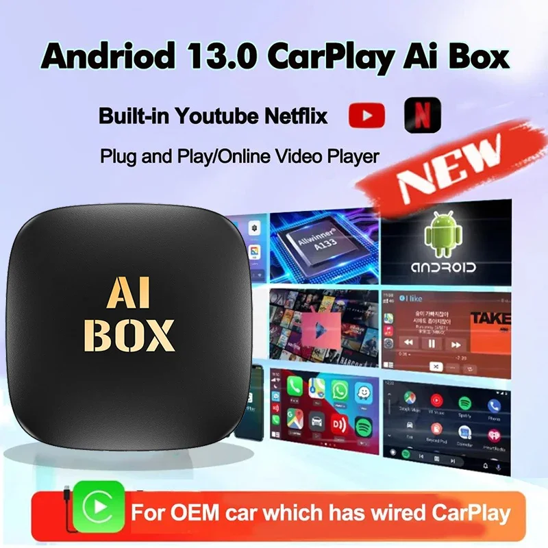 

Android13 Car Video CarPlay AiBox Wired to Wireless CarPlay Android Auto 2+16/32GB Tv Box Car Intelligent Systems For 99% Cars