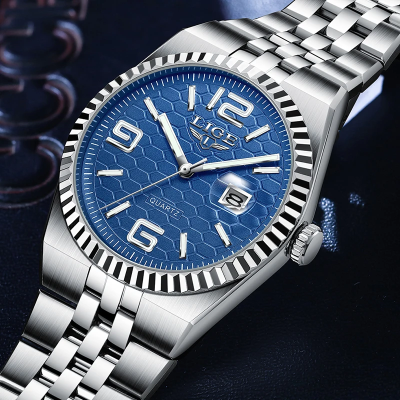 

LIGE Sport Watches For Men Fashion Business Diver Watch Men Round Stainless Steel Waterproof Luminous Date Quartz Man Wristwatch