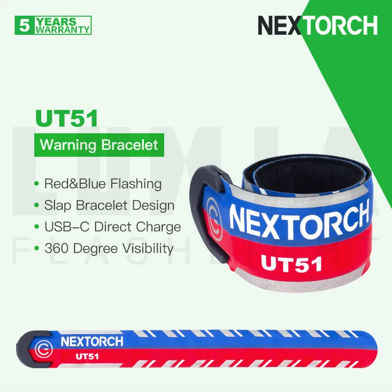 

NEXTORCH UT51 360º Visibility Red-Blue Flashing Warning Bracelet / LED Light Slap Bracelet, 5 Lighting Modes,Direct Rechargeable